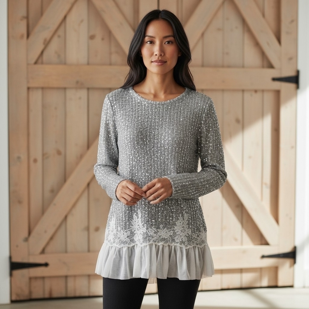 Altar'd state Heather Gray Sweater with lace detail